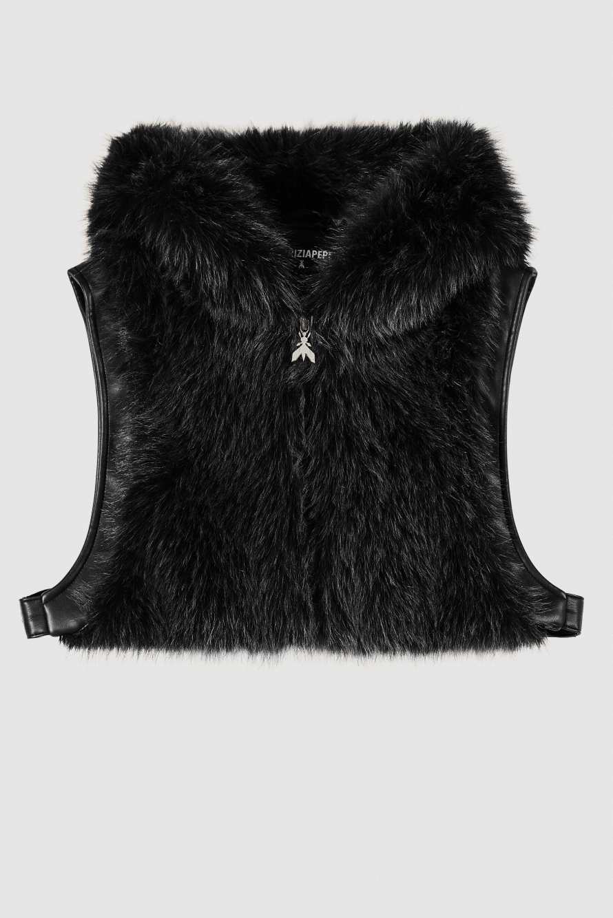 Мягкий жилет с капюшоном, Черный, Patrizia Pepe