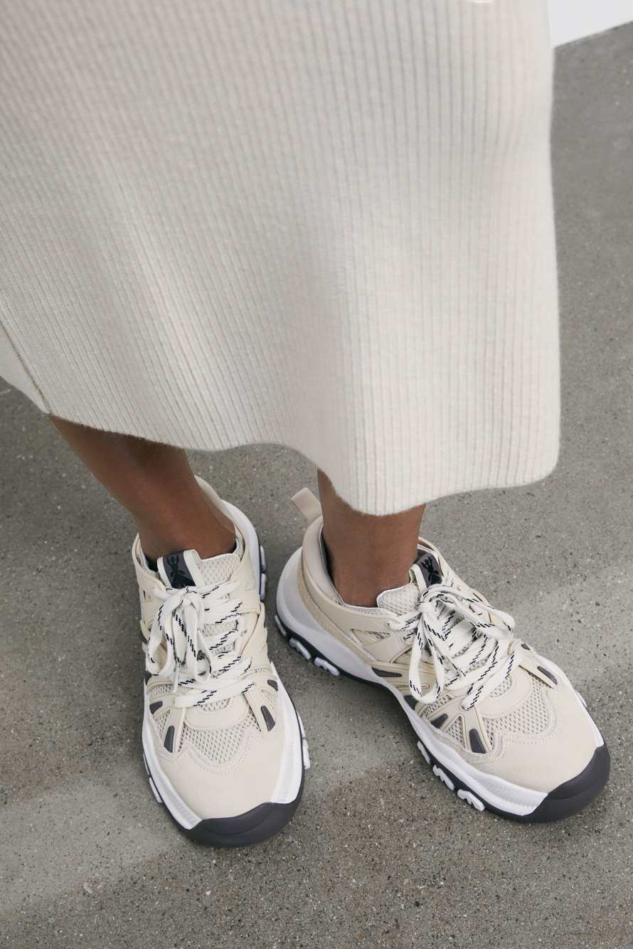 Leather running sneakers, Beige, Patrizia Pepe