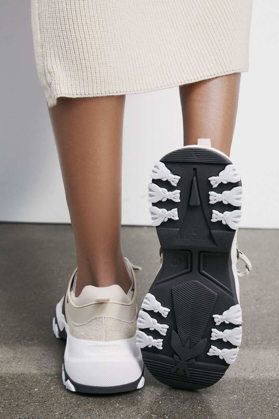 Leather running sneakers, Beige, Patrizia Pepe