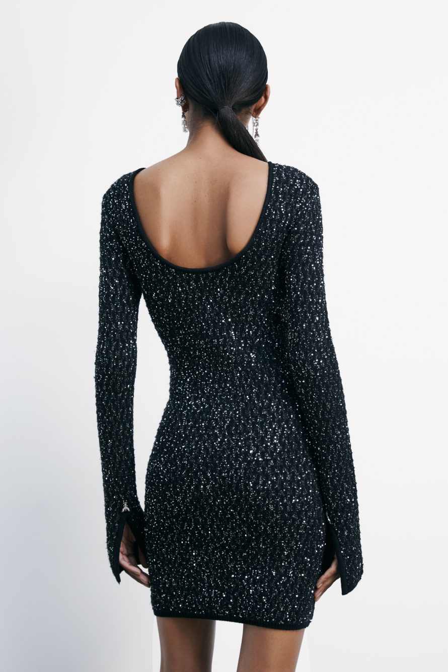 Мини-платье из трикотажа с пайетками, Черный, Patrizia Pepe
