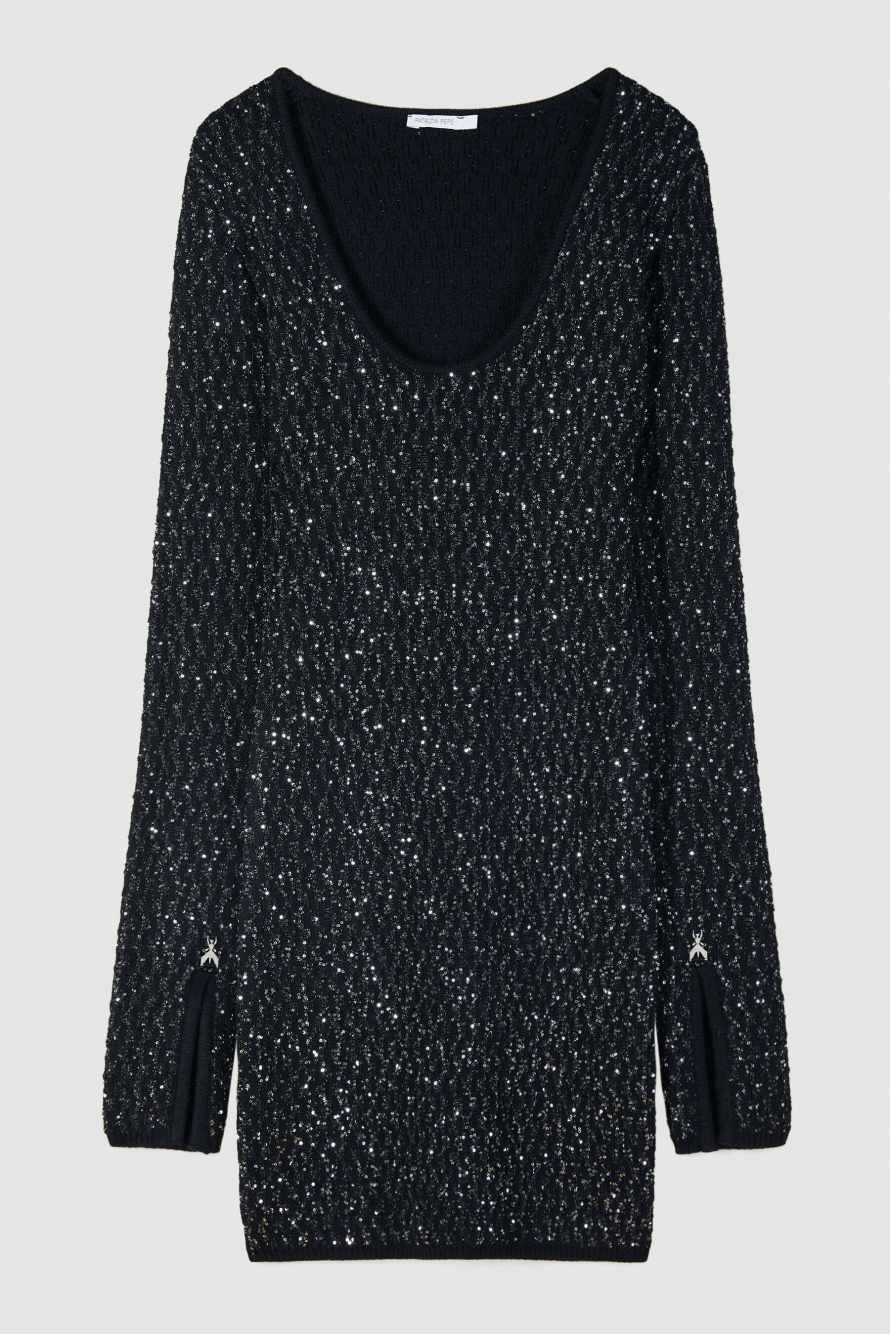 Мини-платье из трикотажа с пайетками, Черный, Patrizia Pepe