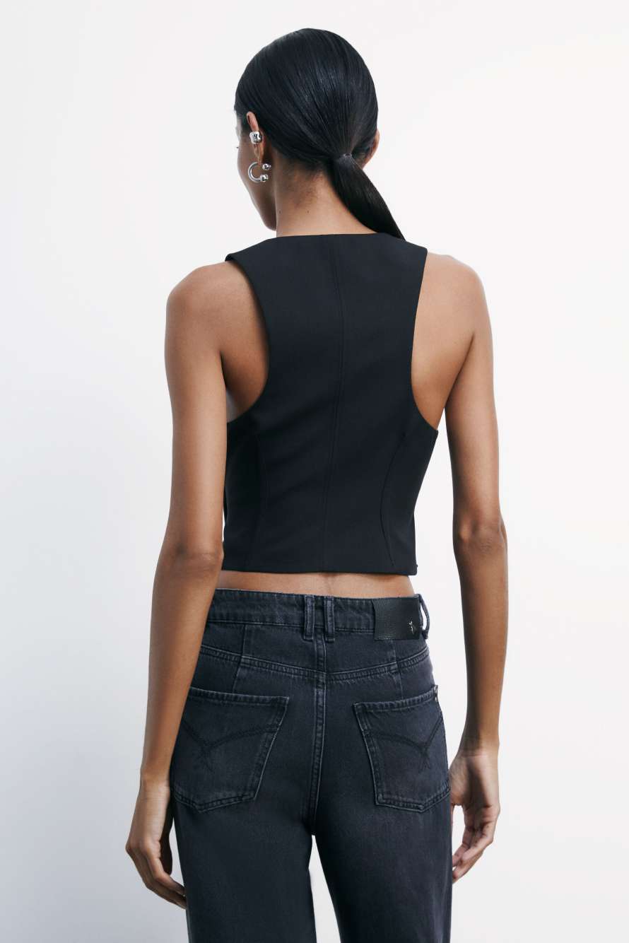 "ESSENTIAL" tailored vest with zipper, Black, Patrizia Pepe
