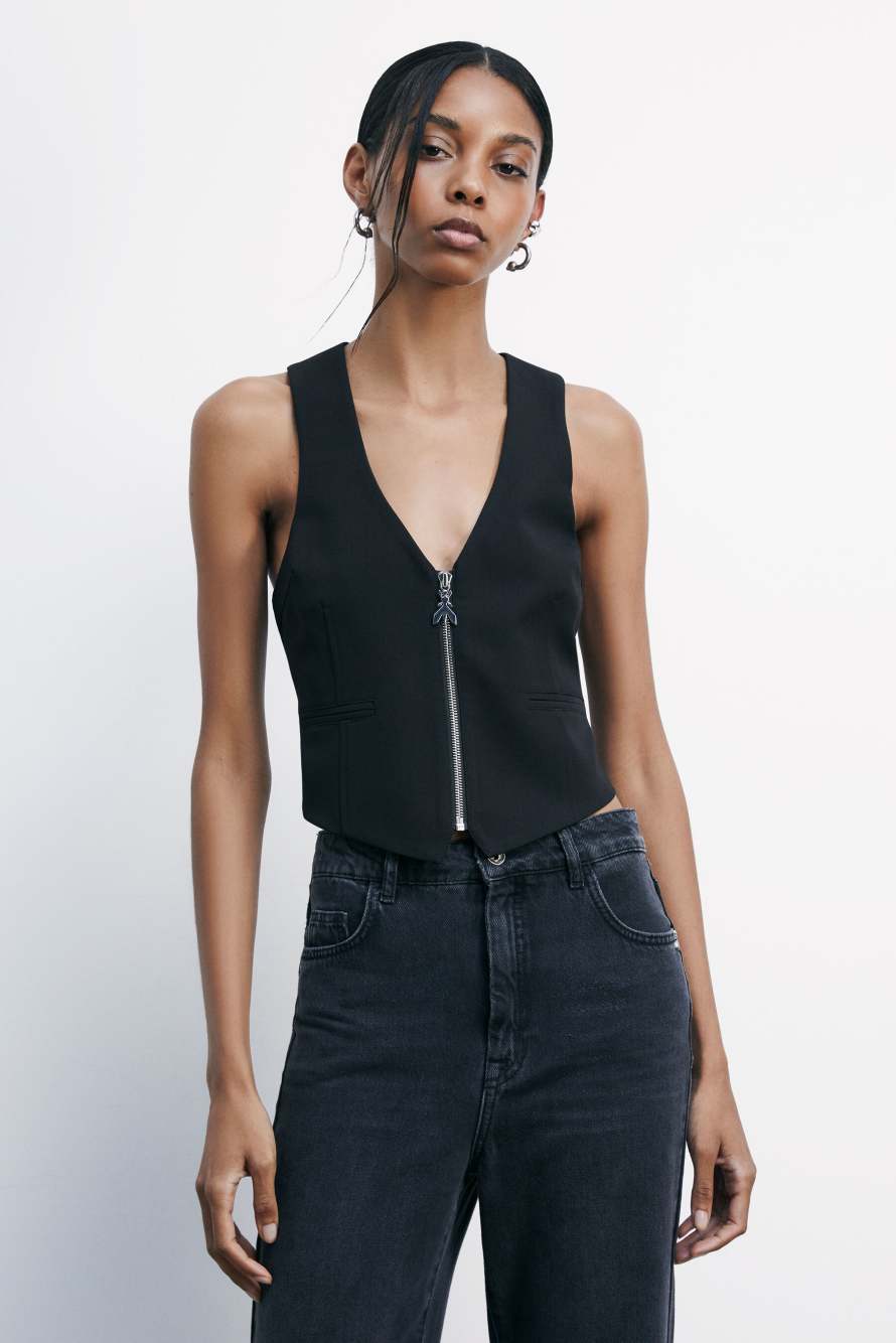 "ESSENTIAL" tailored vest with zipper, Black, Patrizia Pepe