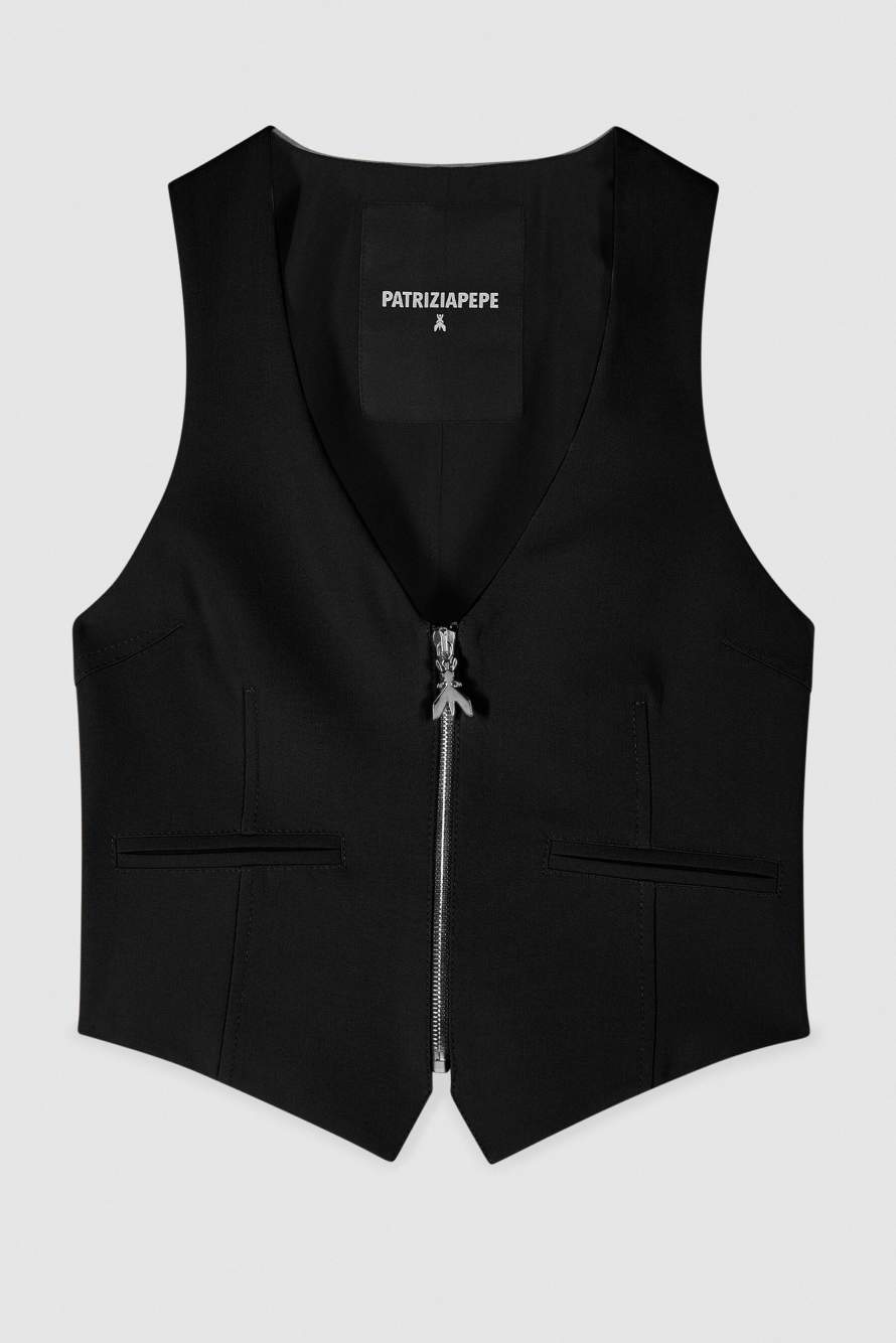"ESSENTIAL" tailored vest with zipper, Black, Patrizia Pepe