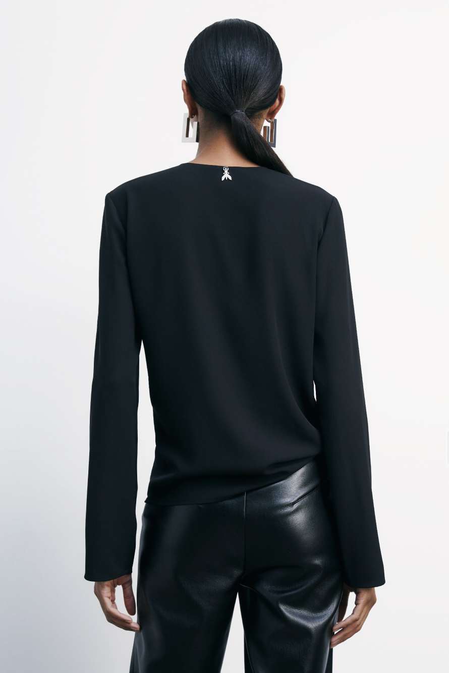 Fluid blouse with sash, Black, Patrizia Pepe