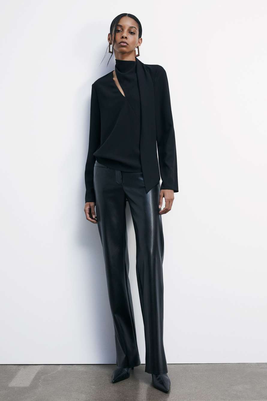 Fluid blouse with sash, Black, Patrizia Pepe