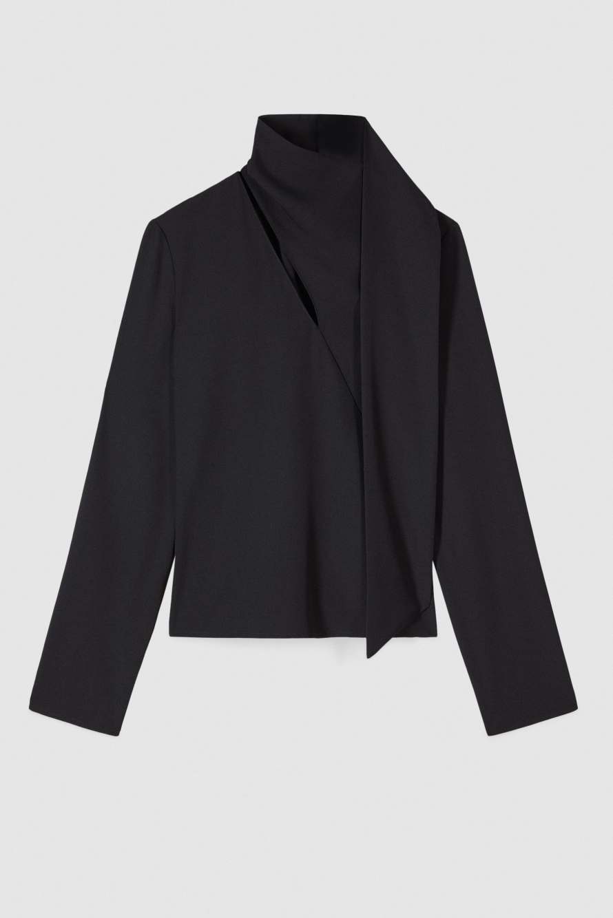 Fluid blouse with sash, Black, Patrizia Pepe