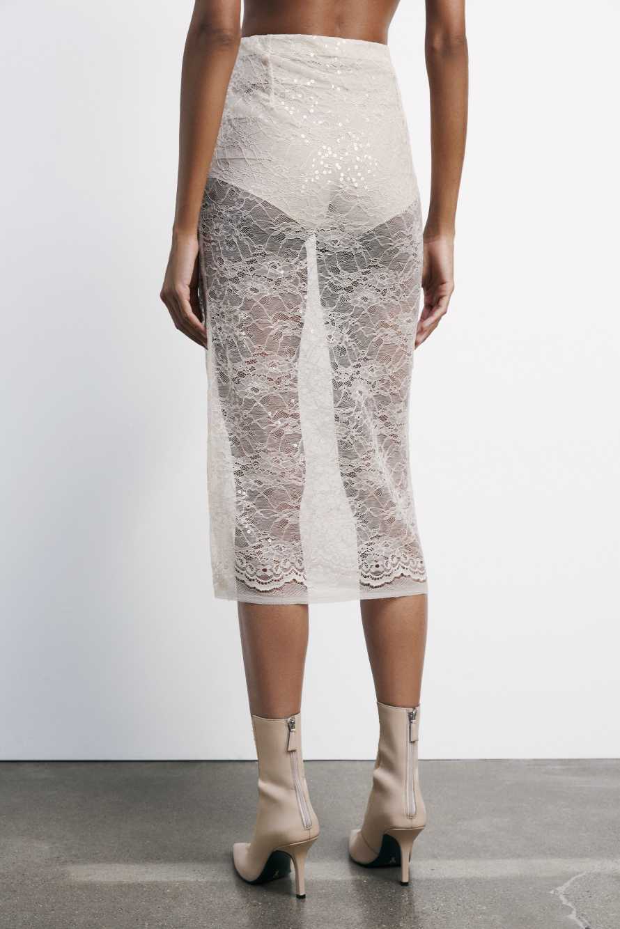 Sequined lace midi skirt, White, Patrizia Pepe