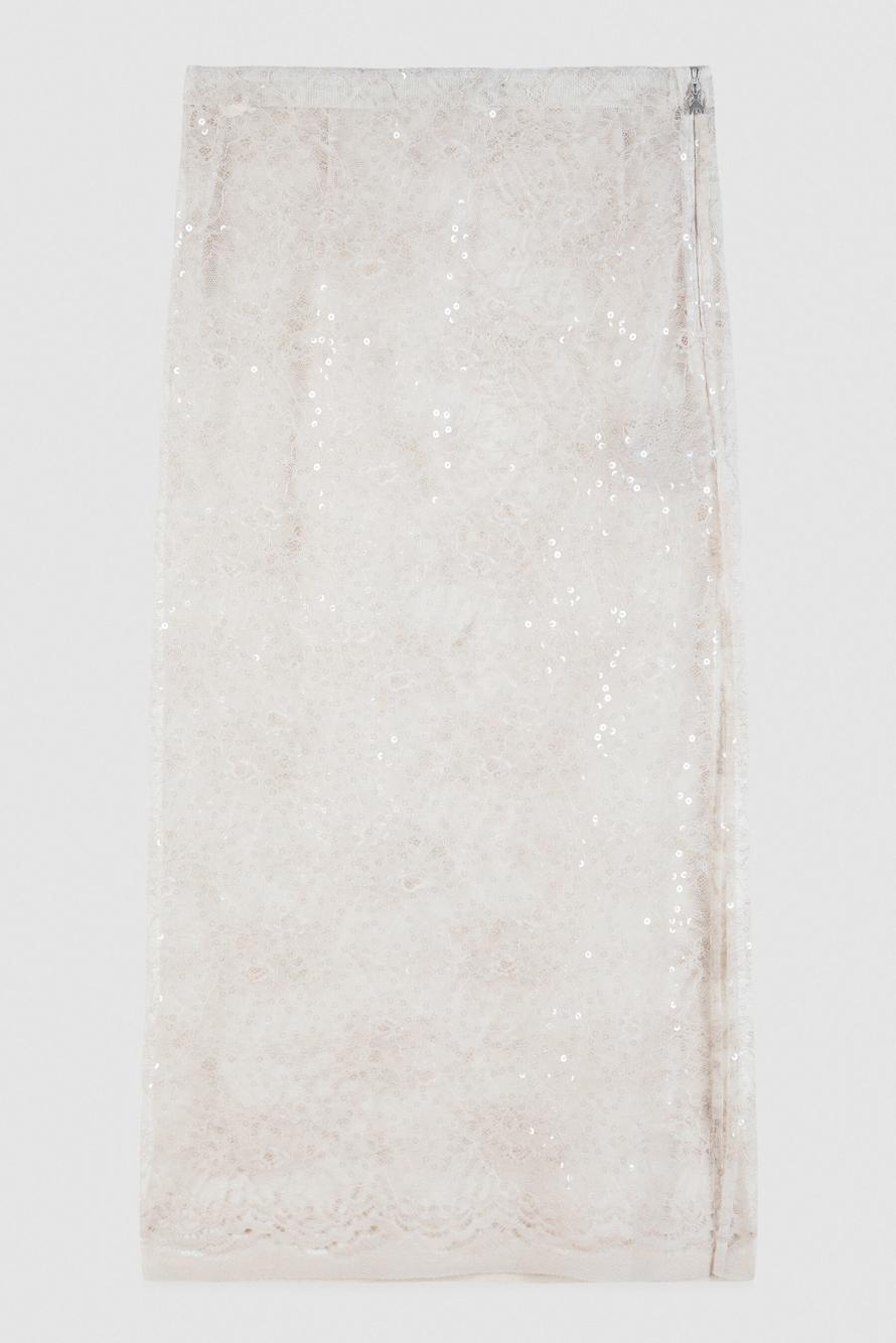 Sequined lace midi skirt, White, Patrizia Pepe