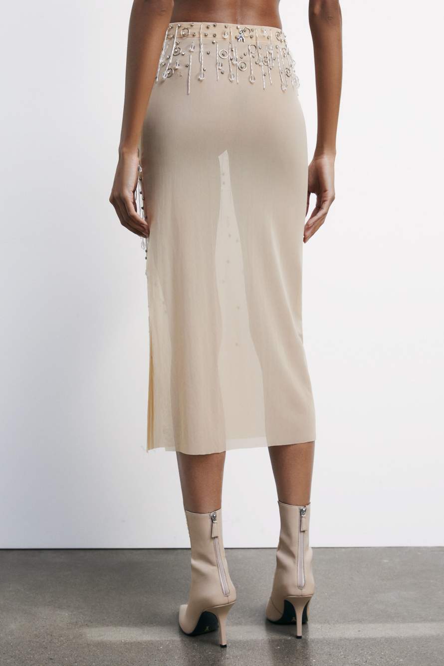 Tulle jeweled midiskirt, Beige, Patrizia Pepe