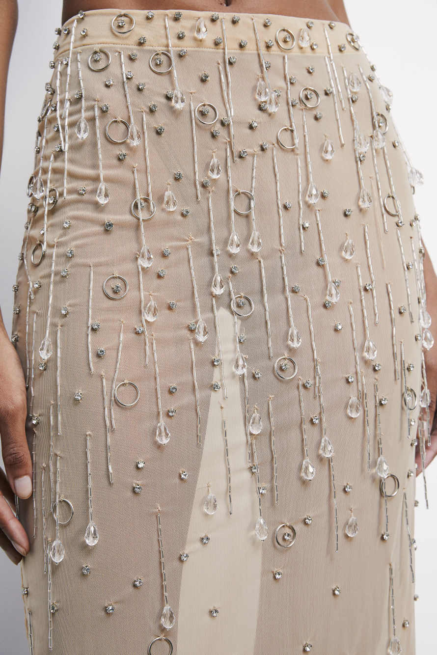 Tulle jeweled midiskirt, Beige, Patrizia Pepe