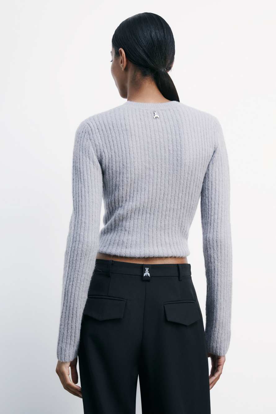 Джемпер в резинку с круглым вырезом горловины, Серый, Patrizia Pepe