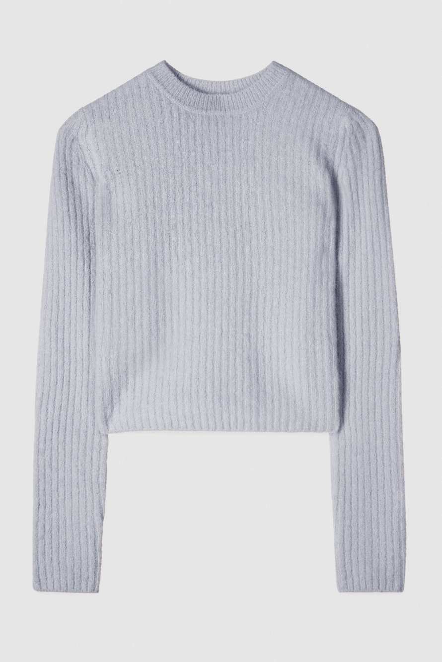 Джемпер в резинку с круглым вырезом горловины, Серый, Patrizia Pepe
