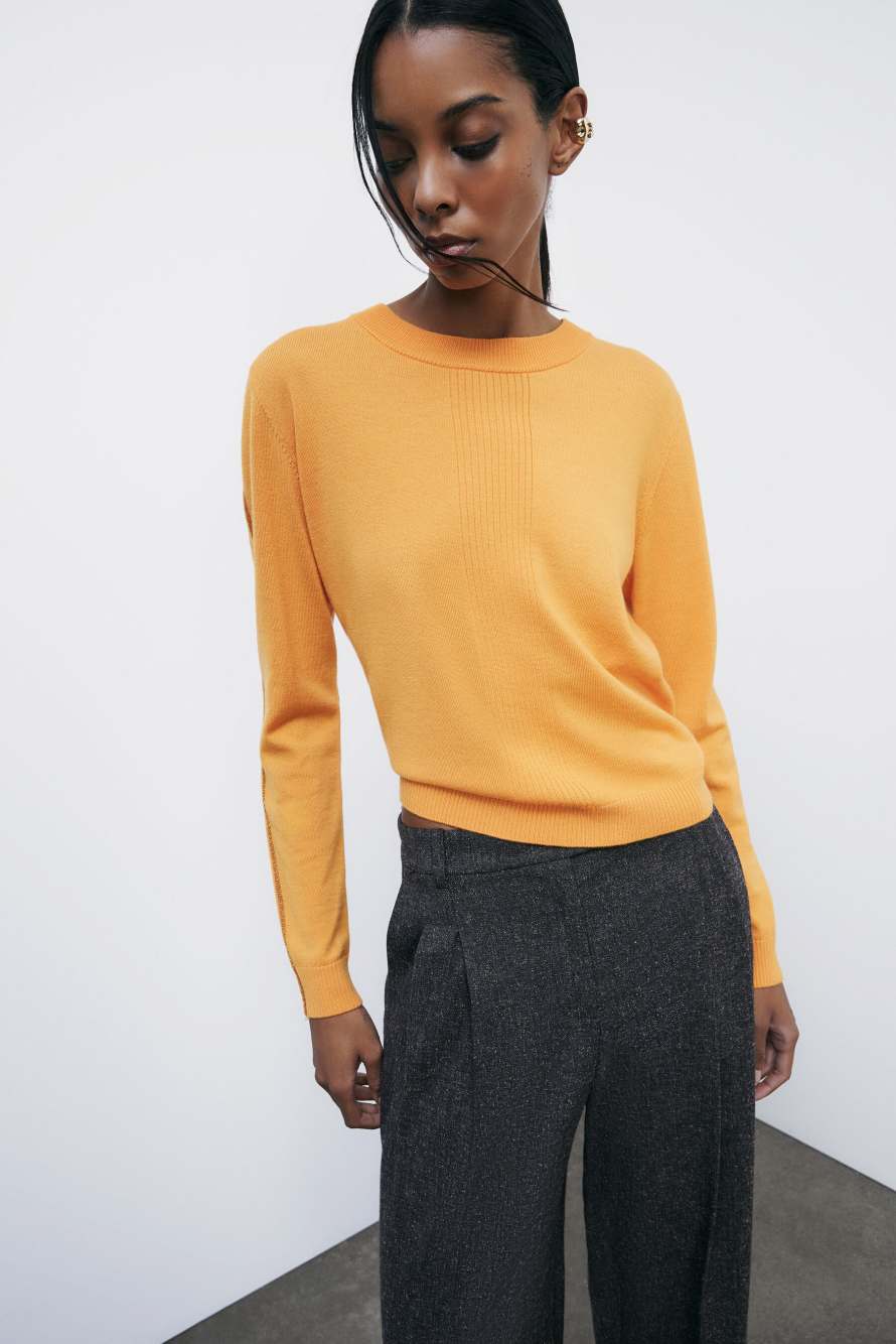 "ESSENTIAL" wool sweater with lurex details, Orange, Patrizia Pepe