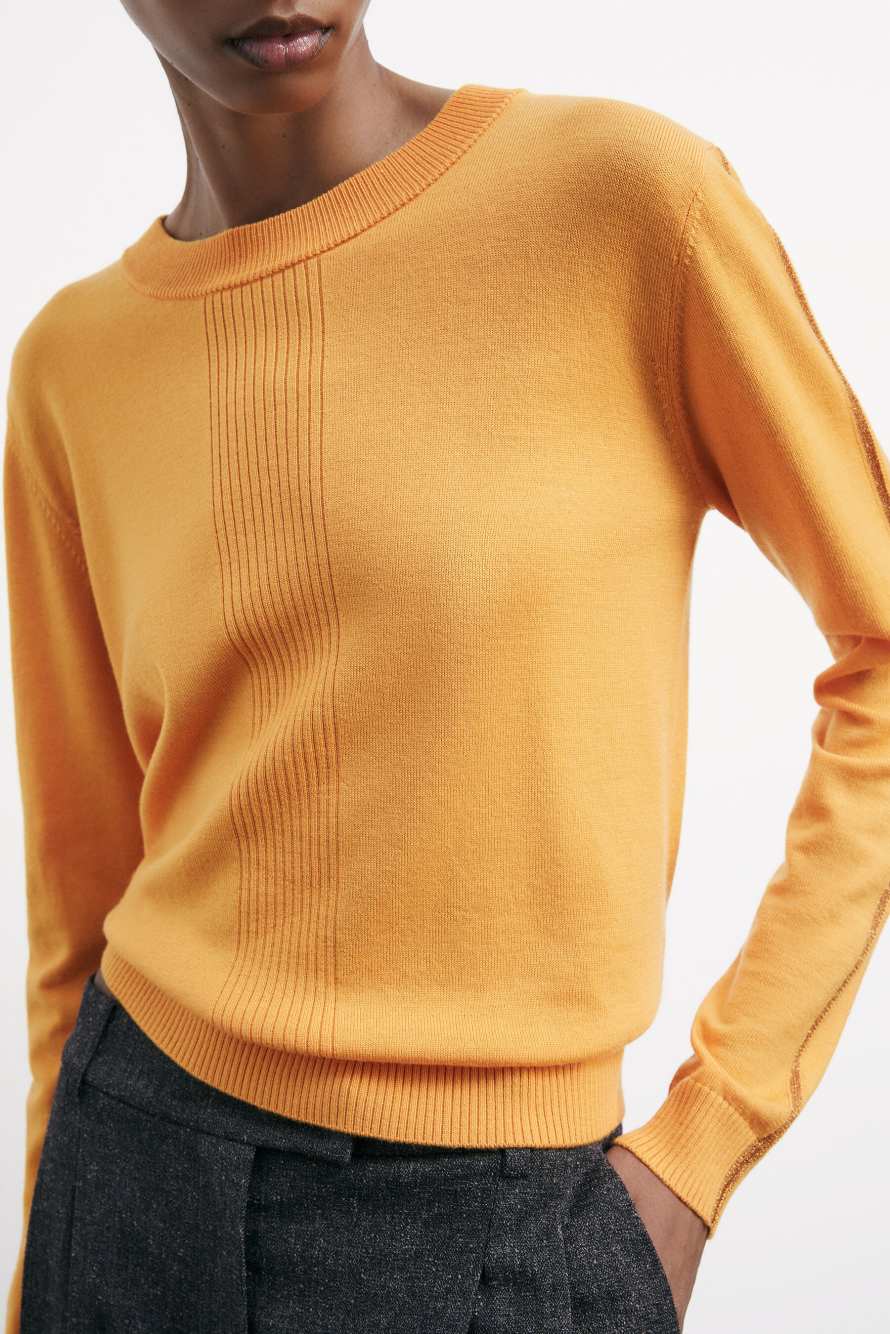 "ESSENTIAL" wool sweater with lurex details, Orange, Patrizia Pepe