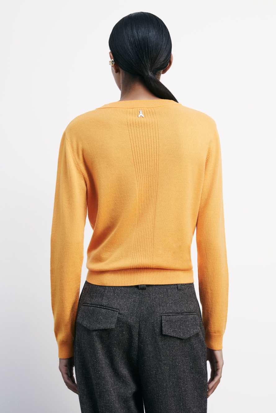 "ESSENTIAL" wool sweater with lurex details, Orange, Patrizia Pepe