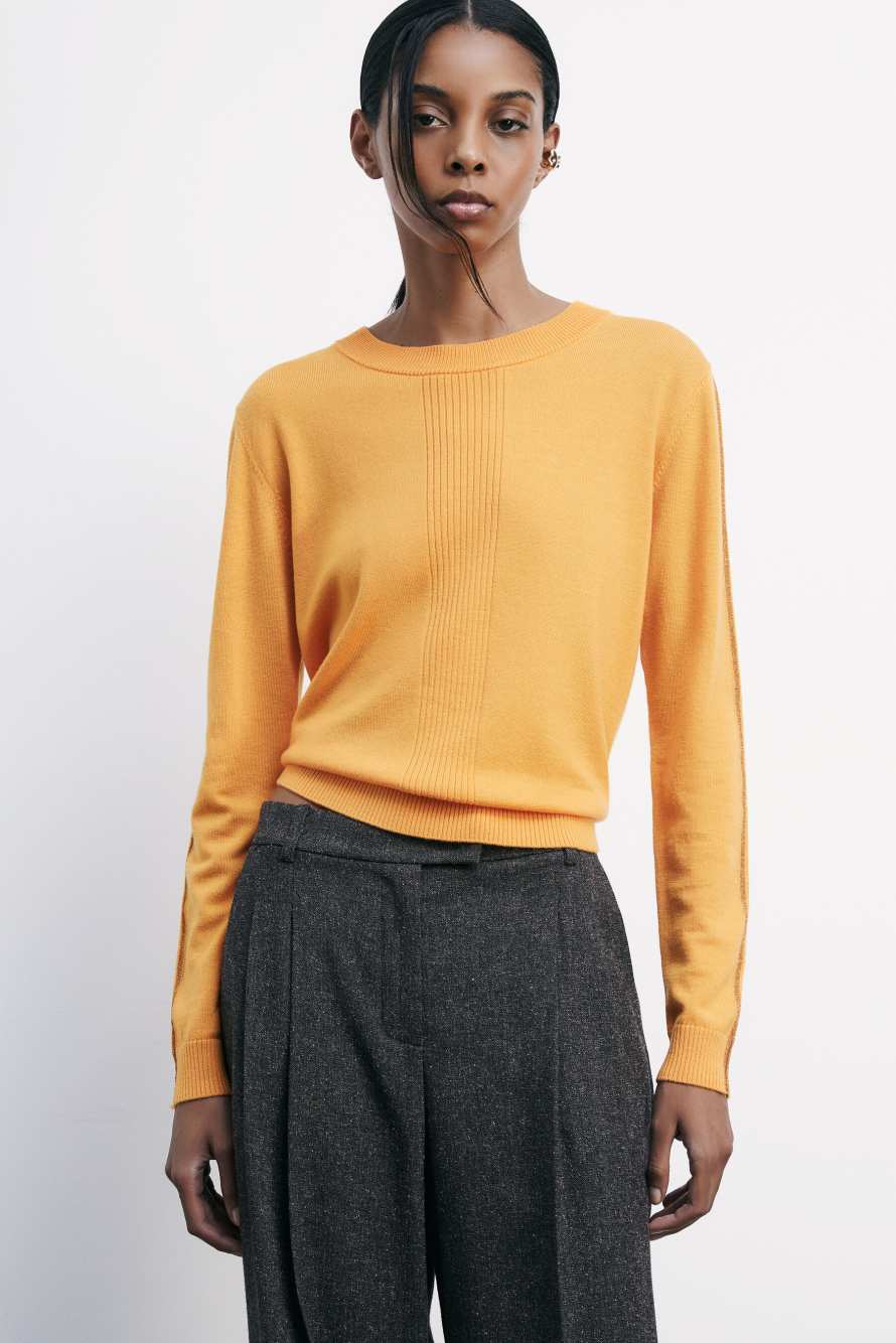 "ESSENTIAL" wool sweater with lurex details, Orange, Patrizia Pepe