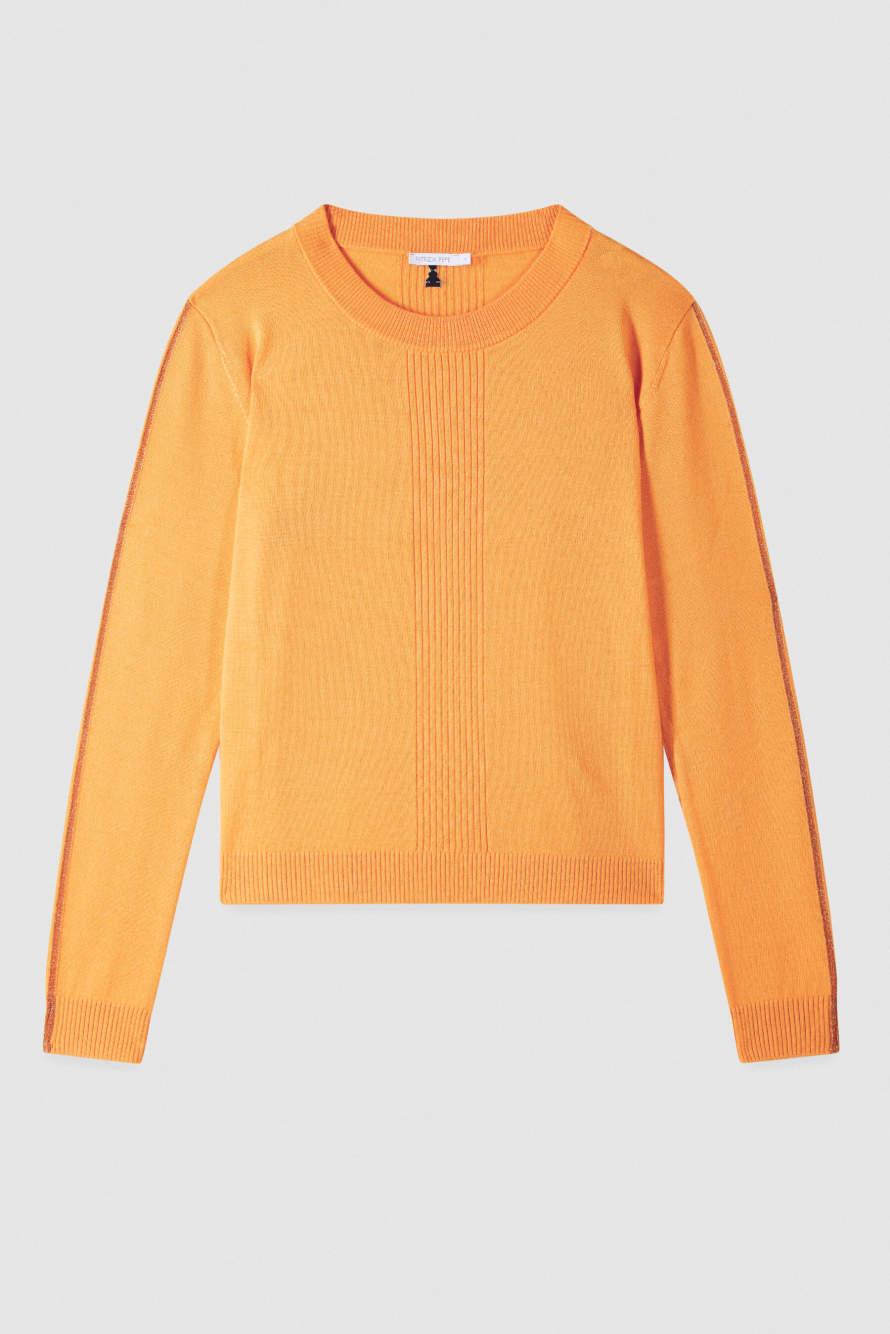 "ESSENTIAL" wool sweater with lurex details, Orange, Patrizia Pepe