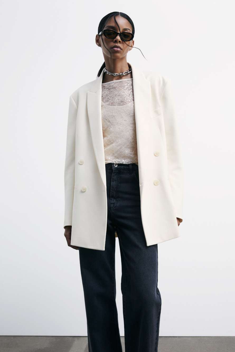 Long-sleeved lace top with sequins, White, Patrizia Pepe