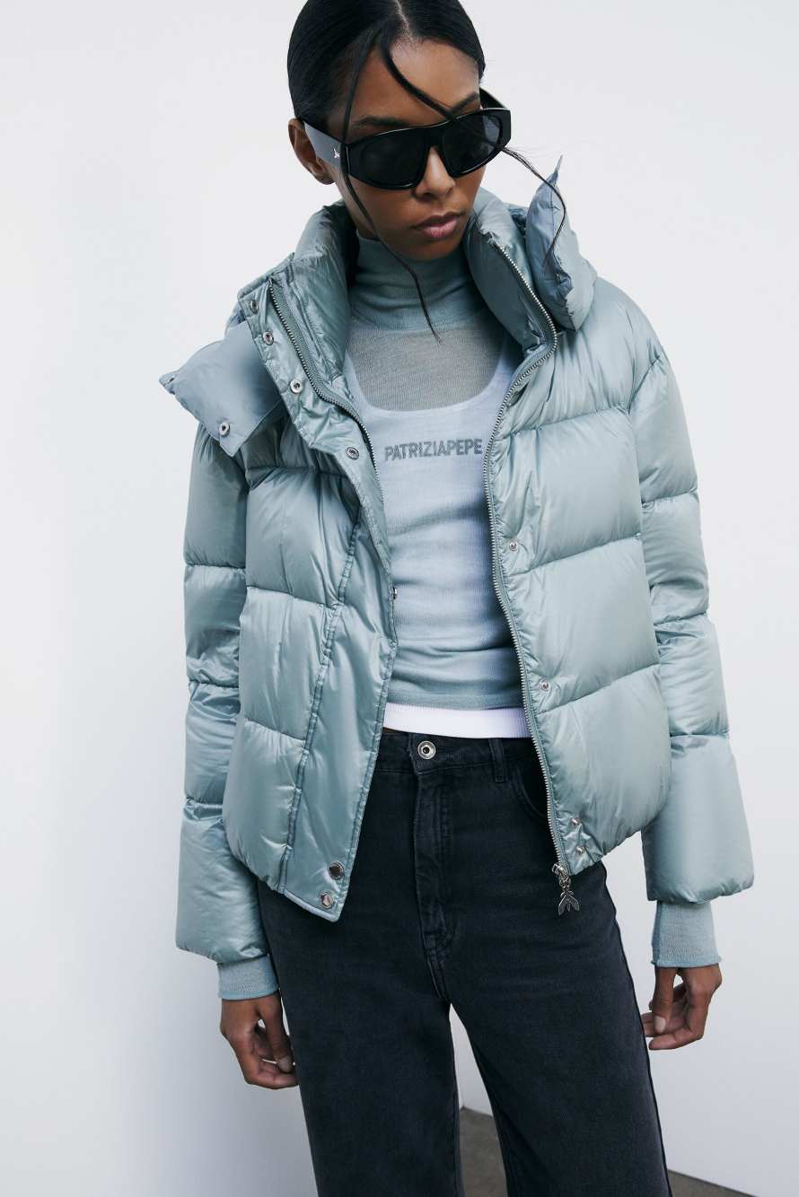 Короткий пуховик с капюшоном, зелёный, Patrizia Pepe