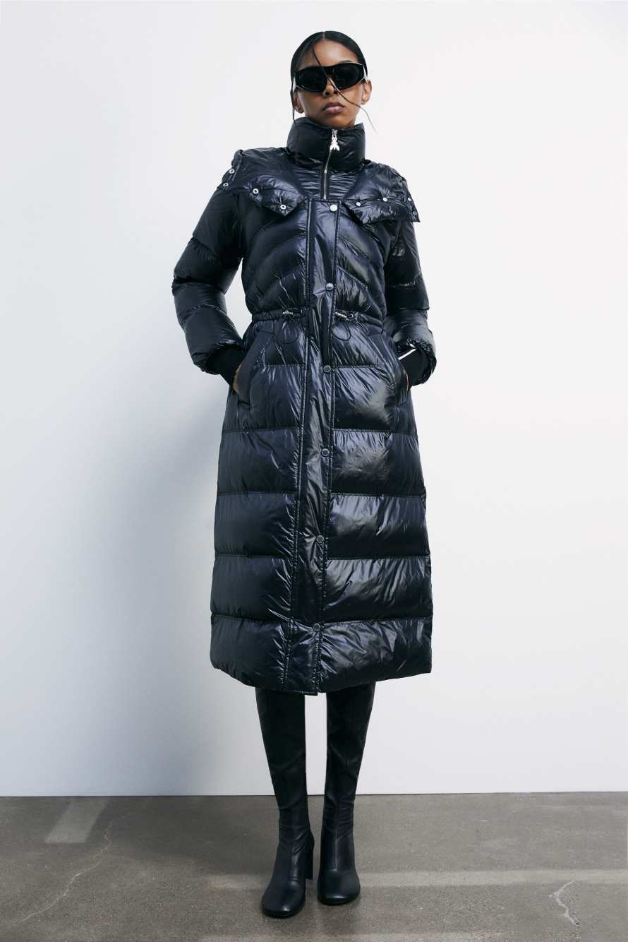 Длинный пуховик с капюшоном, Черный, Patrizia Pepe