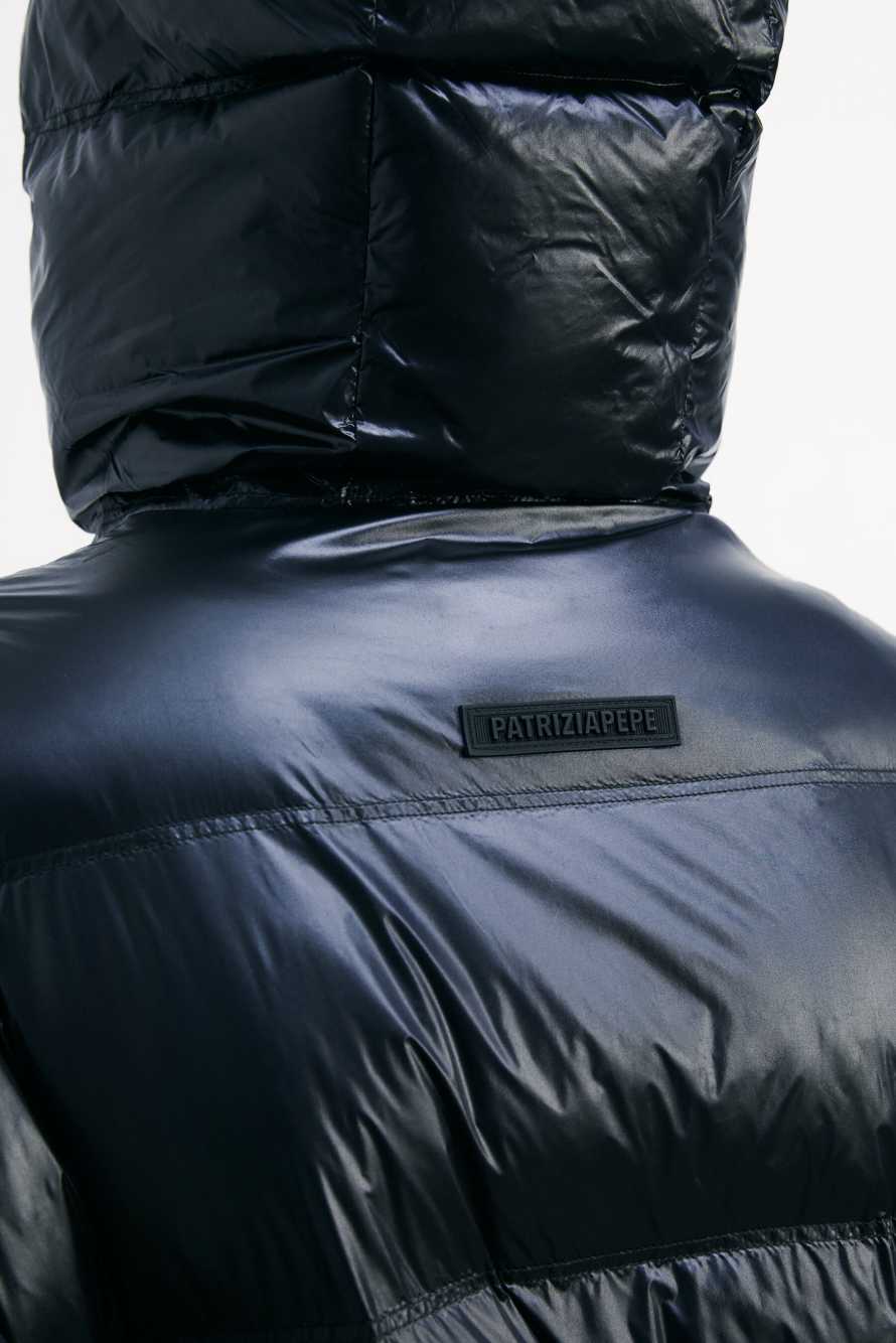 Длинный пуховик с капюшоном, Черный, Patrizia Pepe