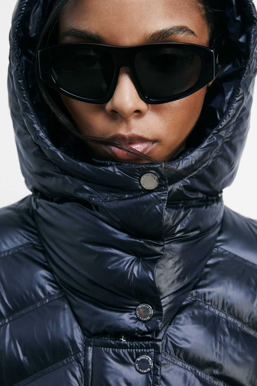 Длинный пуховик с капюшоном, Черный, Patrizia Pepe