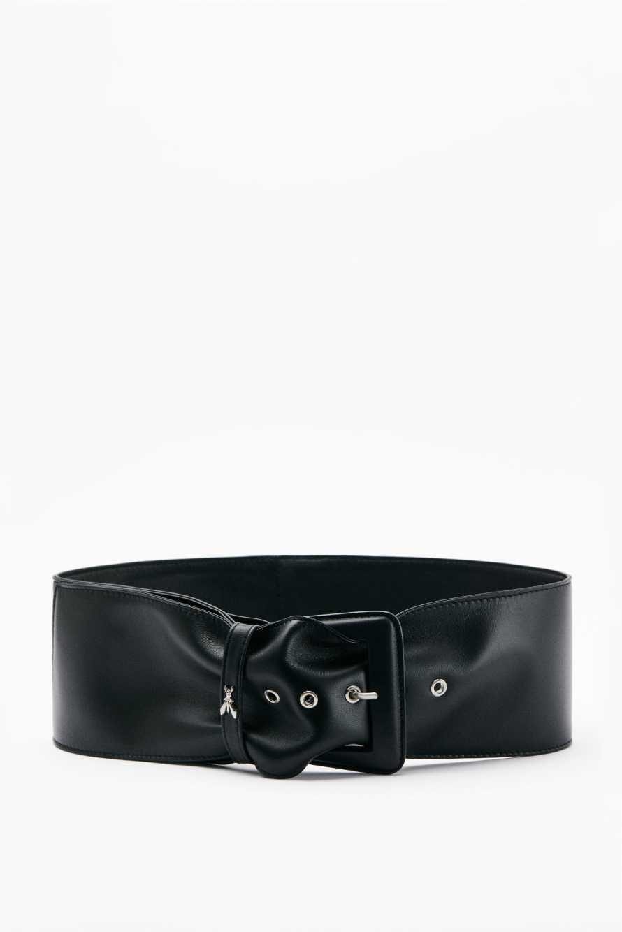 High-waisted belt in soft leather, Black, Patrizia Pepe
