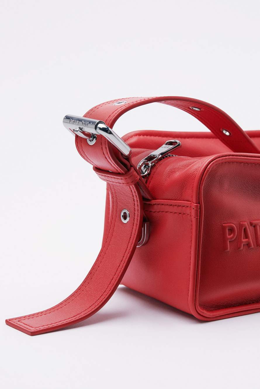 (IM)PERFECTION mini leather crossbody bag, Red, Patrizia Pepe