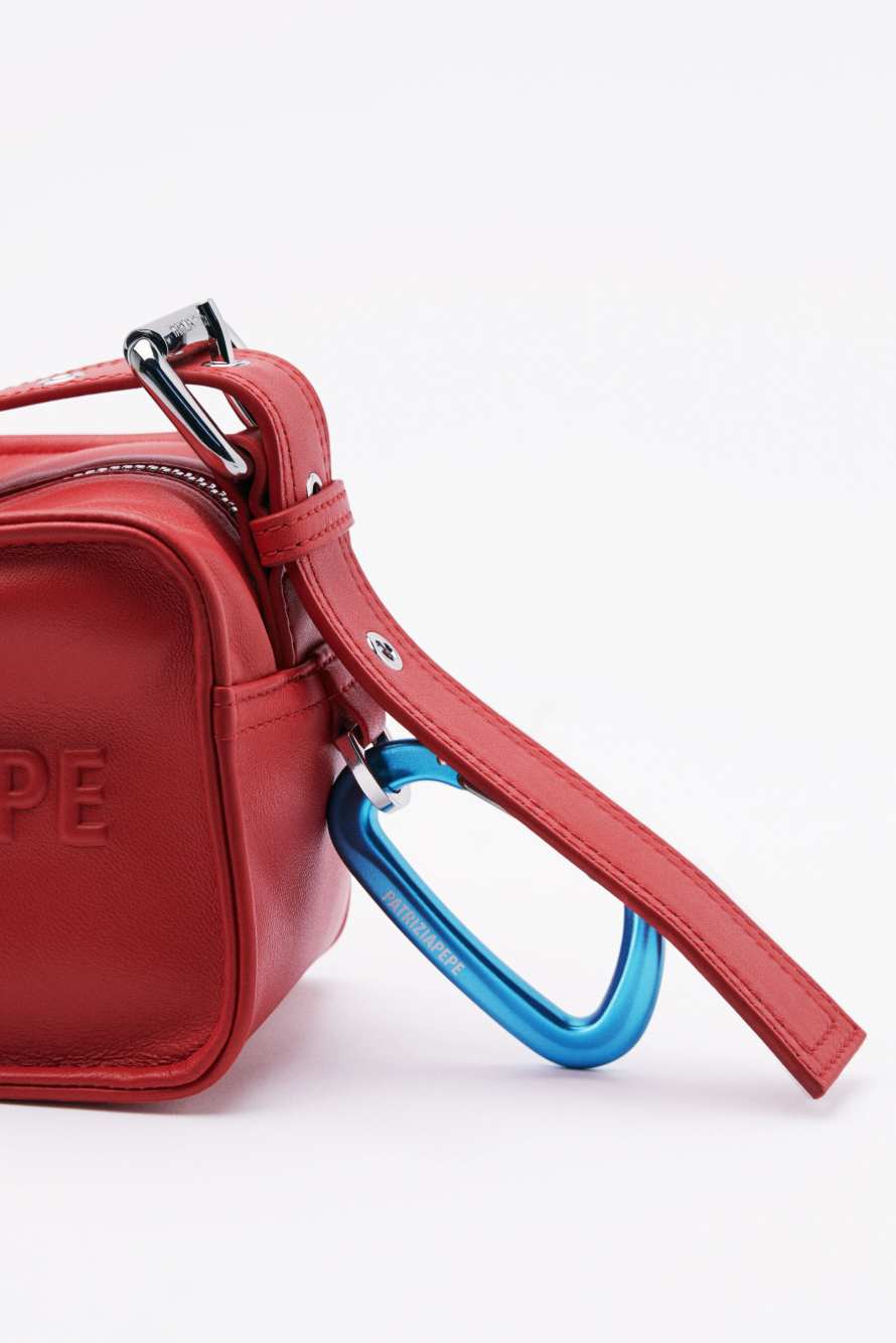(IM)PERFECTION mini leather crossbody bag, Red, Patrizia Pepe