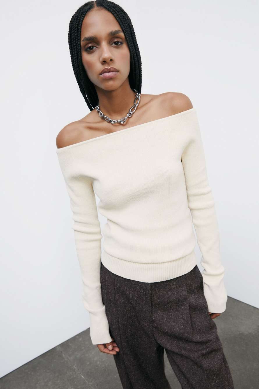 Soft wide neckline sweater, White, Patrizia Pepe