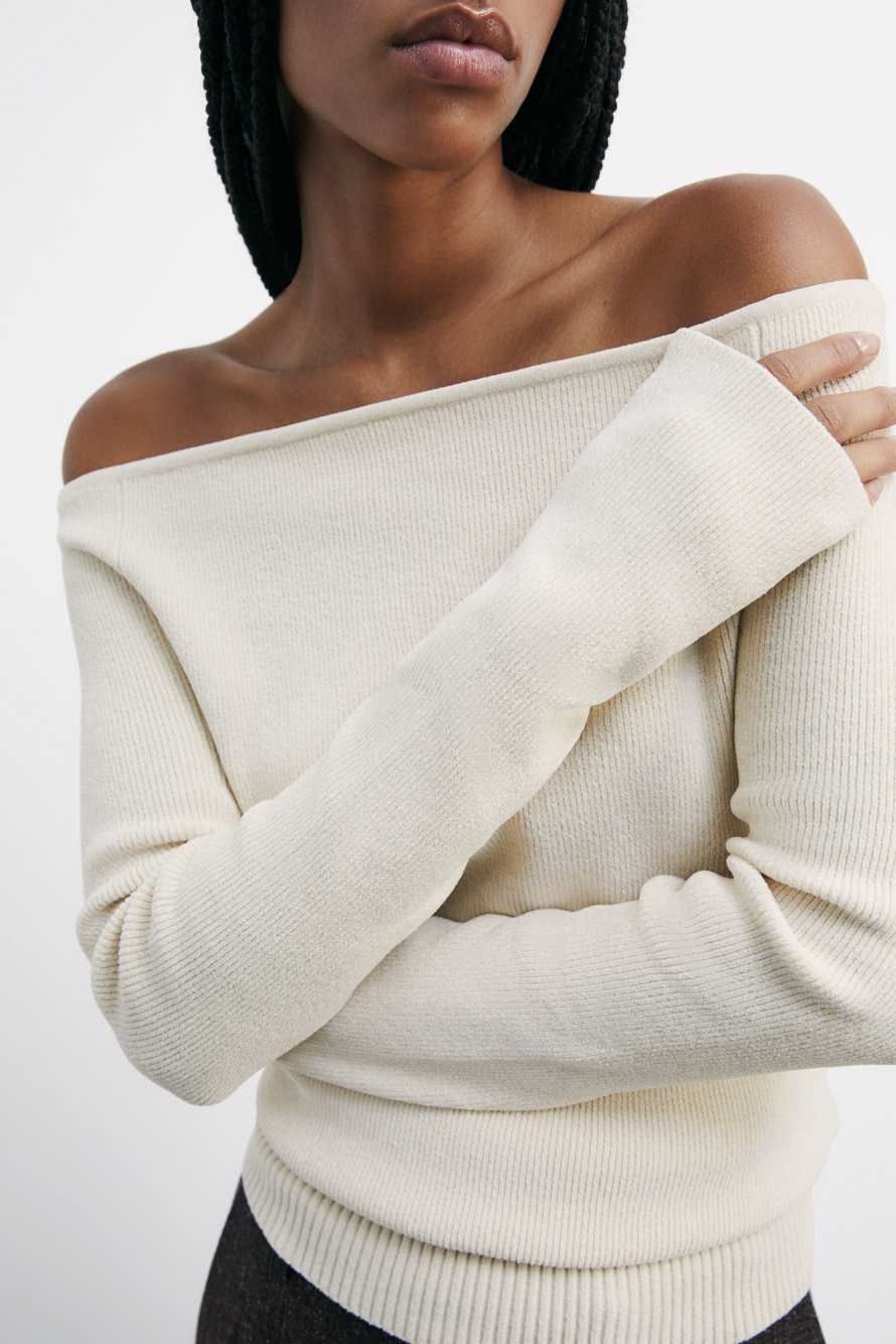 Soft wide neckline sweater, White, Patrizia Pepe