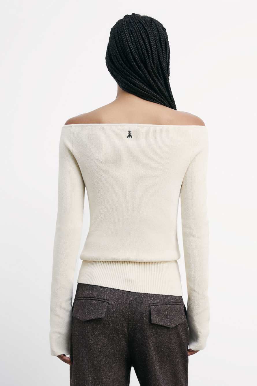 Soft wide neckline sweater, White, Patrizia Pepe