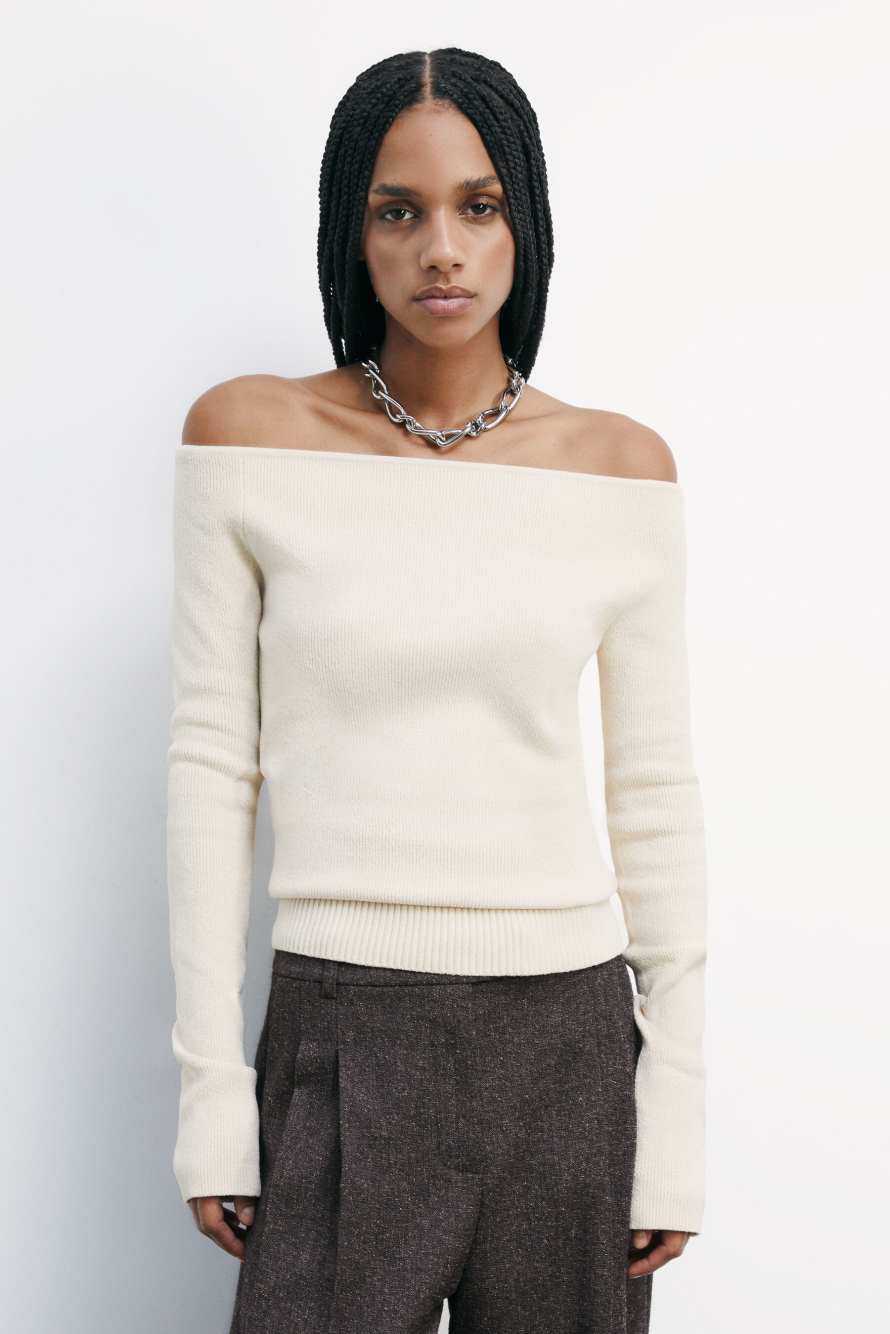 Soft wide neckline sweater, White, Patrizia Pepe