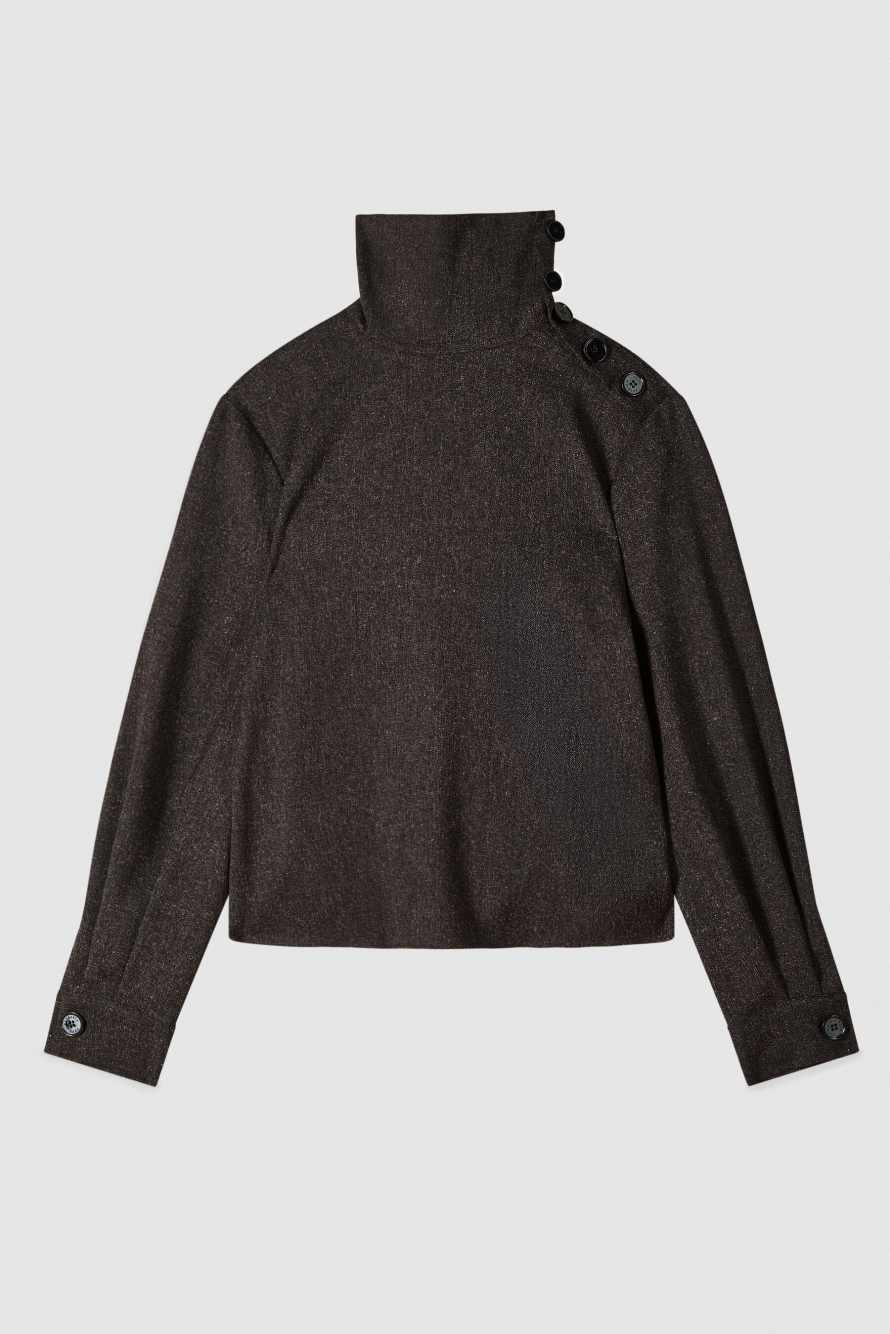 Strukturiertes Shirt mit hohem Kragen, Braun, Patrizia Pepe