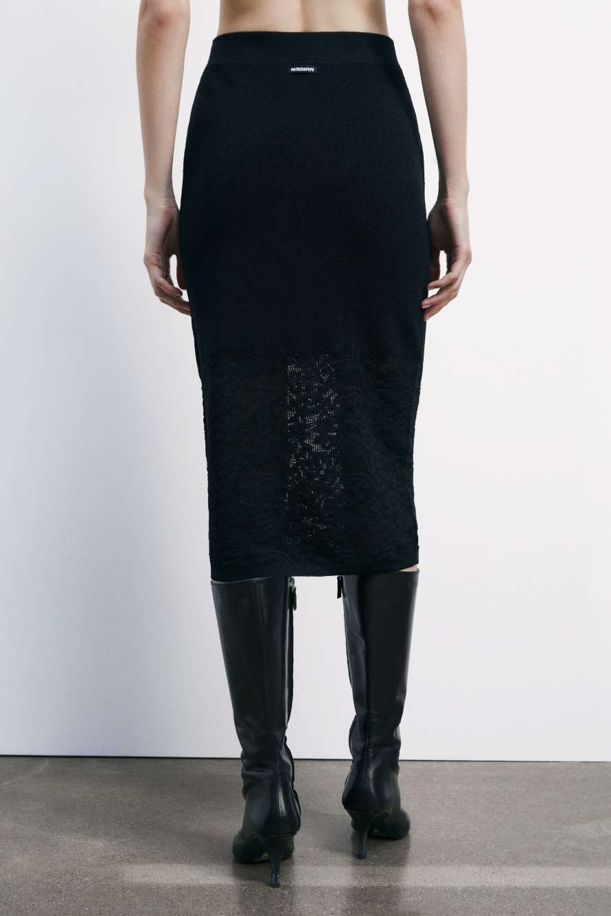 Lace-effect knit midi skirt, Black, Patrizia Pepe
