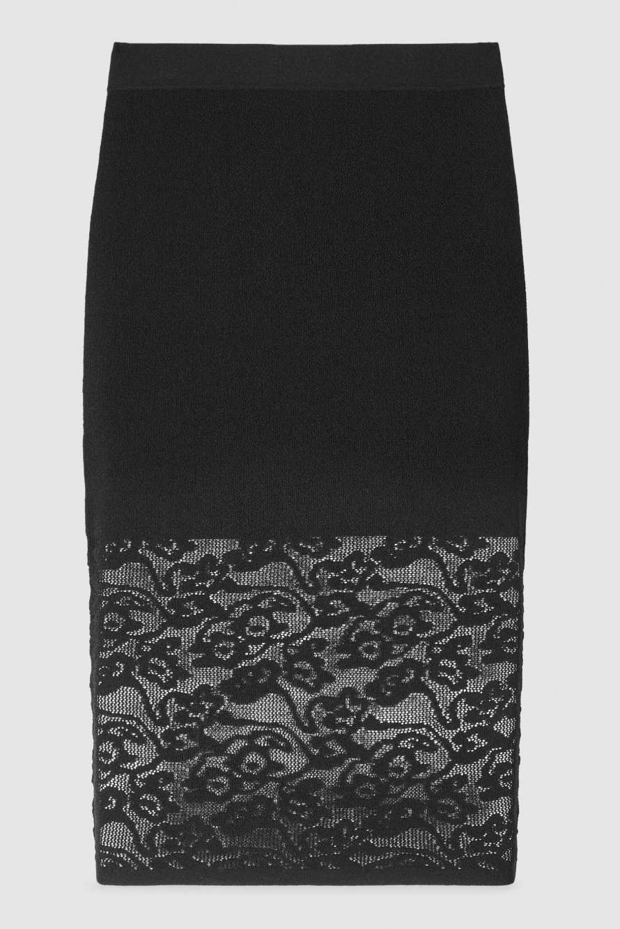 Lace-effect knit midi skirt, Black, Patrizia Pepe