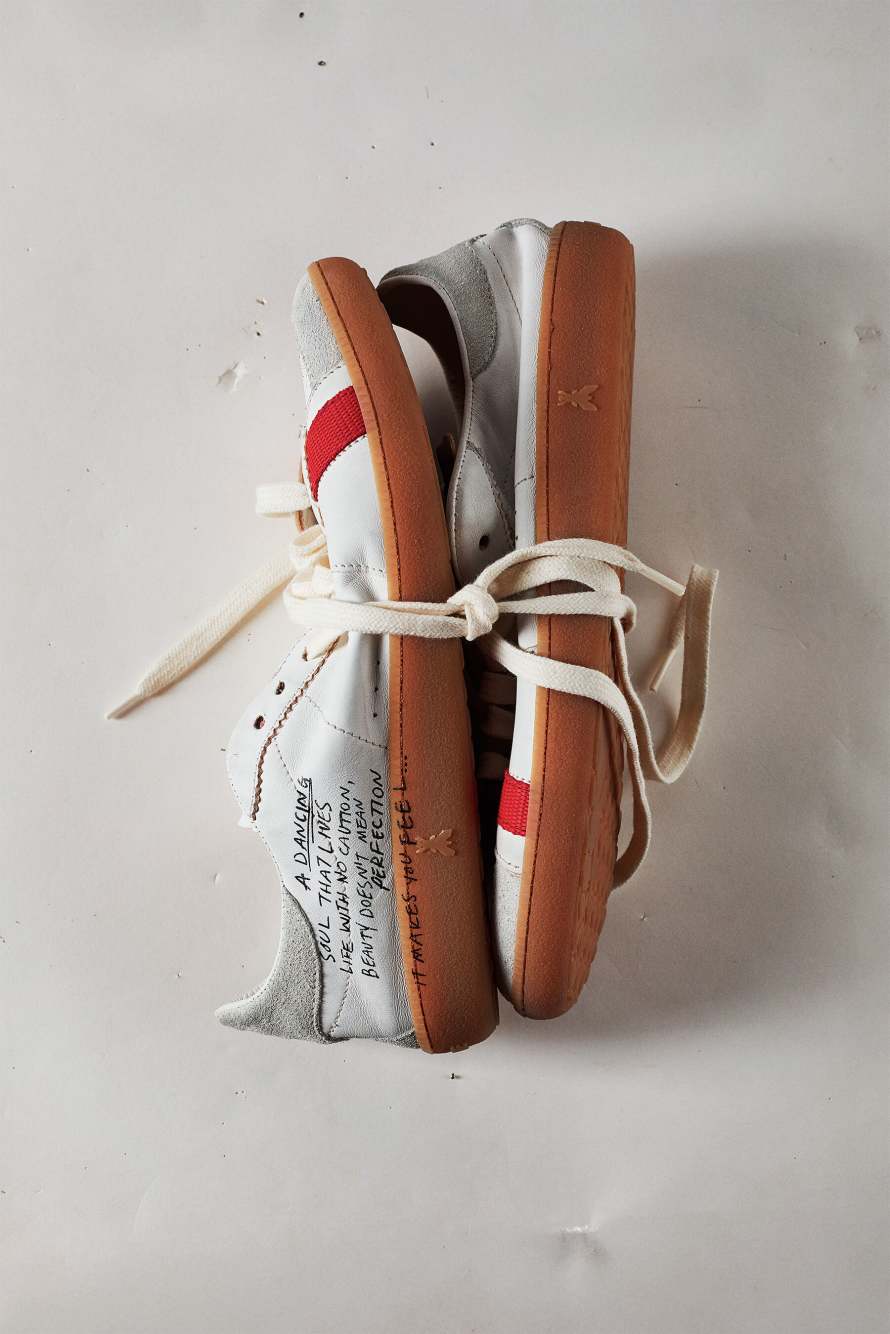 SKIN Sneakers in leather with lettering, White/Red, Patrizia Pepe