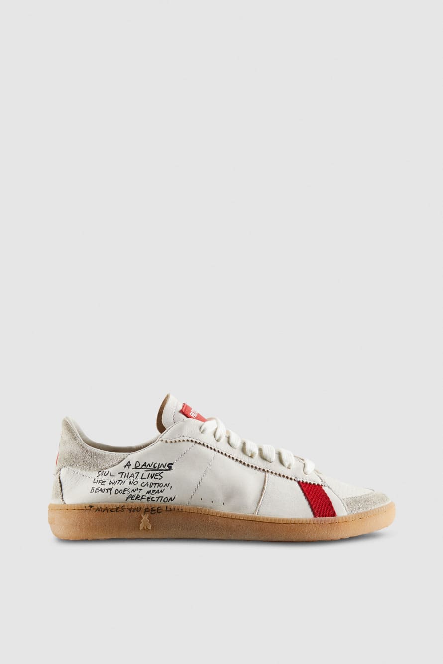 SKIN Sneakers in leather with lettering, White/Red, Patrizia Pepe