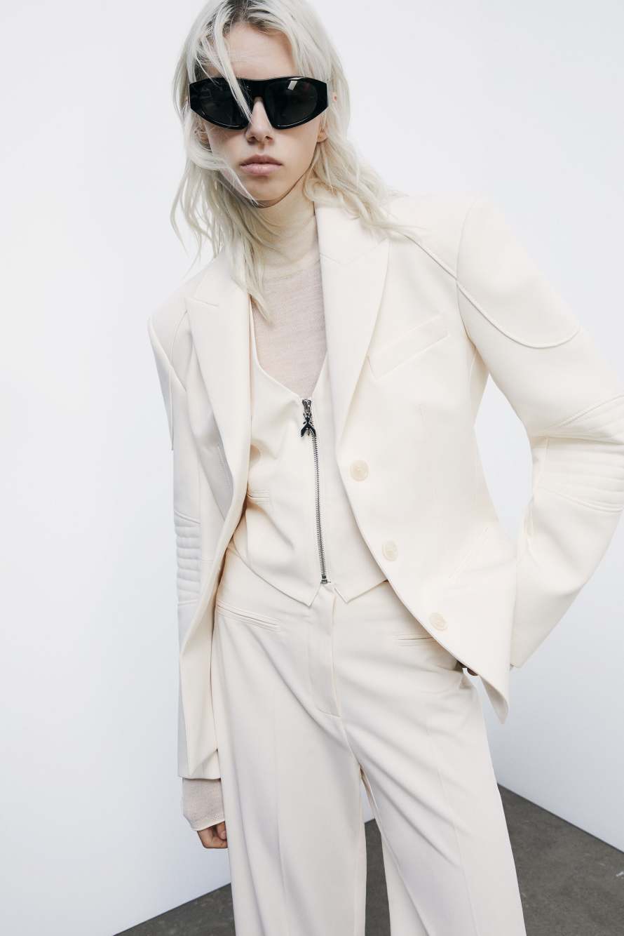 "ESSENTIAL" tailored vest with zipper, White, Patrizia Pepe