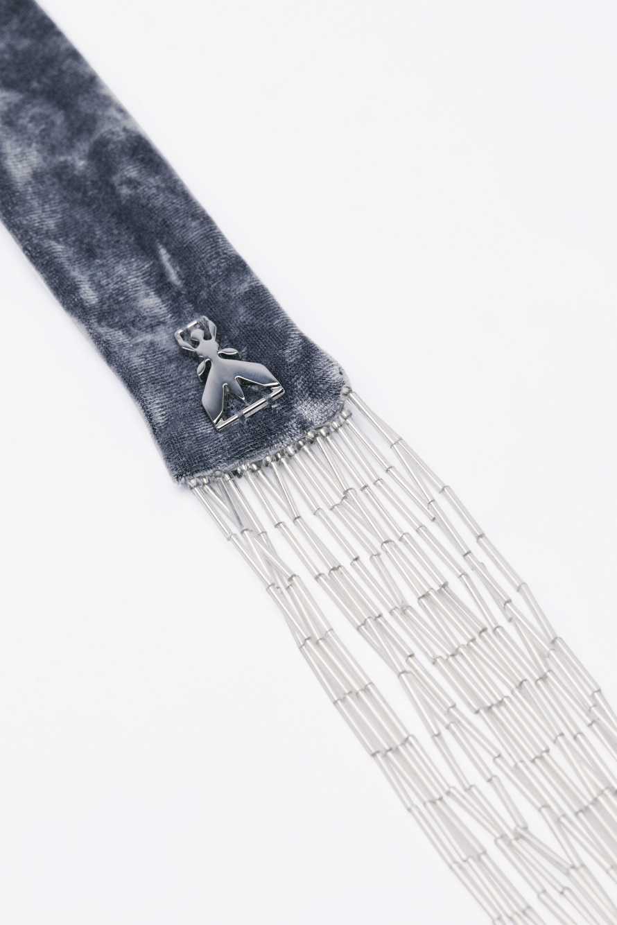 Бархатный шарф с бижутерией, Серый, Patrizia Pepe