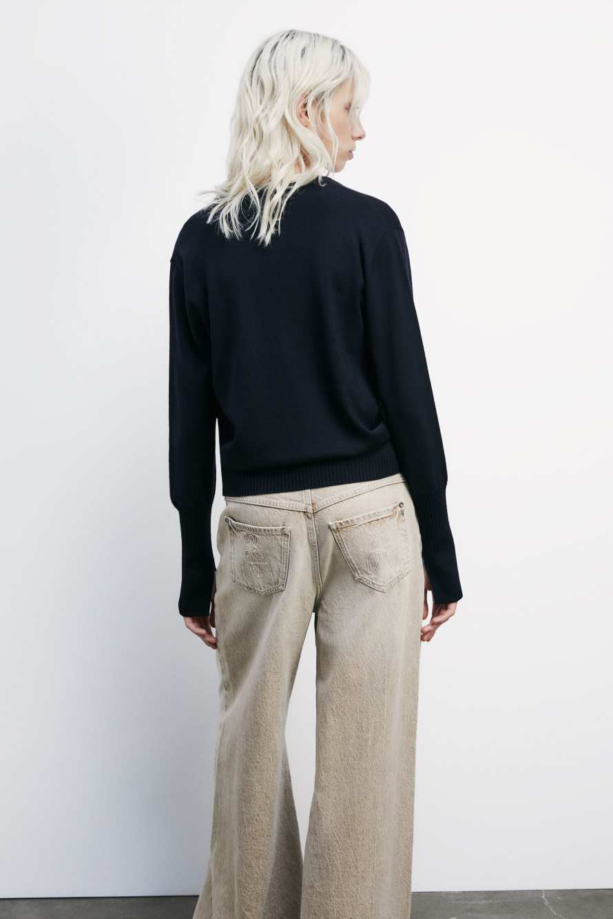 Шерстяной джемпер с треугольным вырезом горловины, Синий, Patrizia Pepe