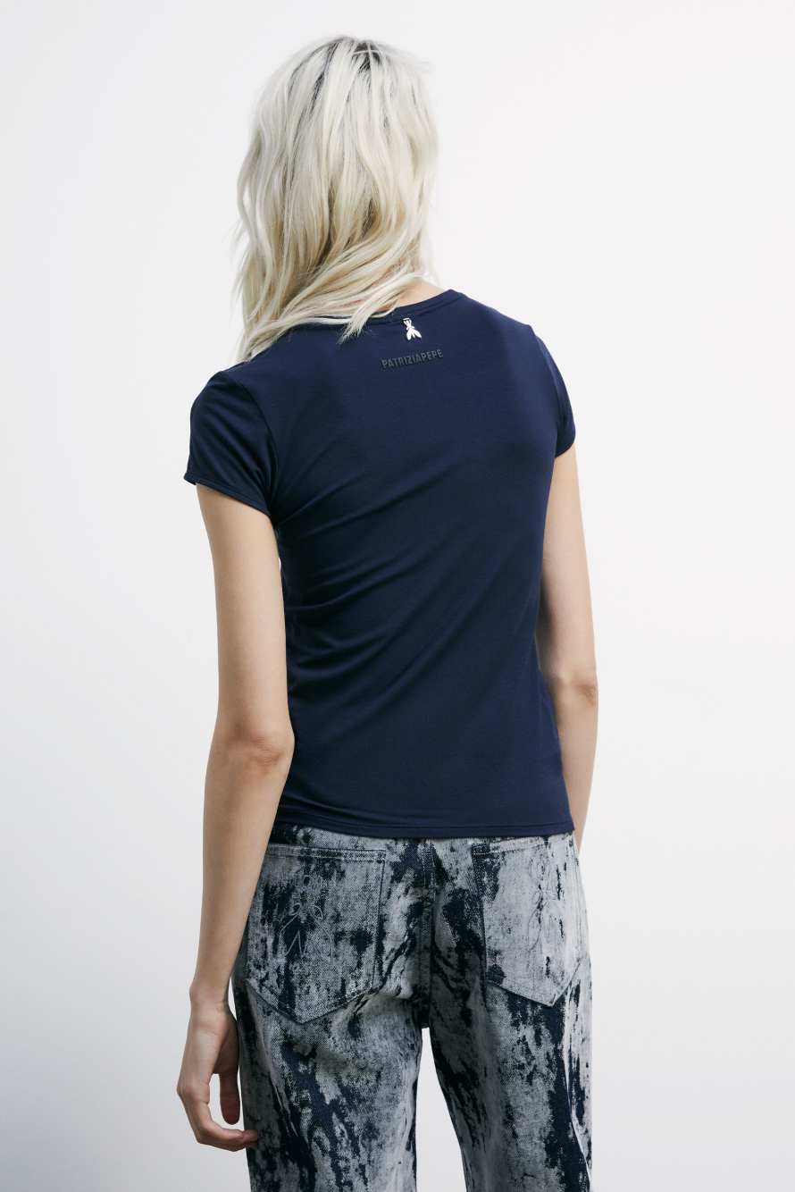 Трикотажный топ с короткими рукавами, Синий, Patrizia Pepe