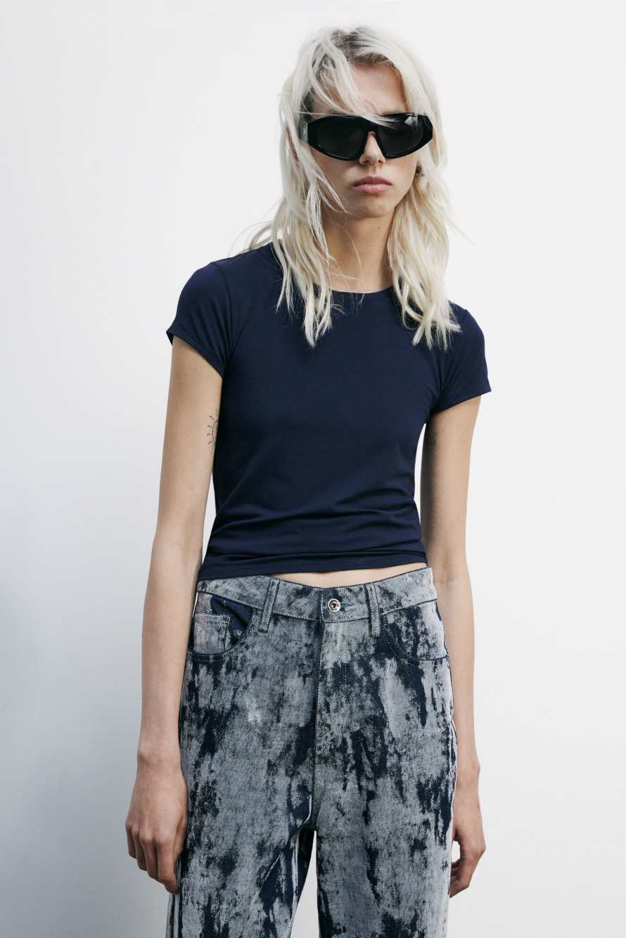 Трикотажный топ с короткими рукавами, Синий, Patrizia Pepe