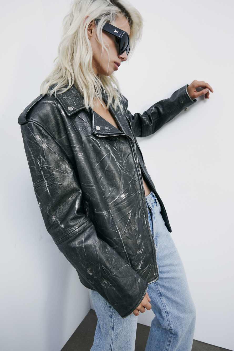 Оверсайз байкерская куртка (IM)PERFECTION из жатой кожи, чёрный, Patrizia Pepe