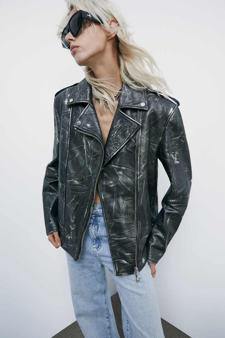 Оверсайз байкерская куртка (IM)PERFECTION из жатой кожи, чёрный, Patrizia Pepe