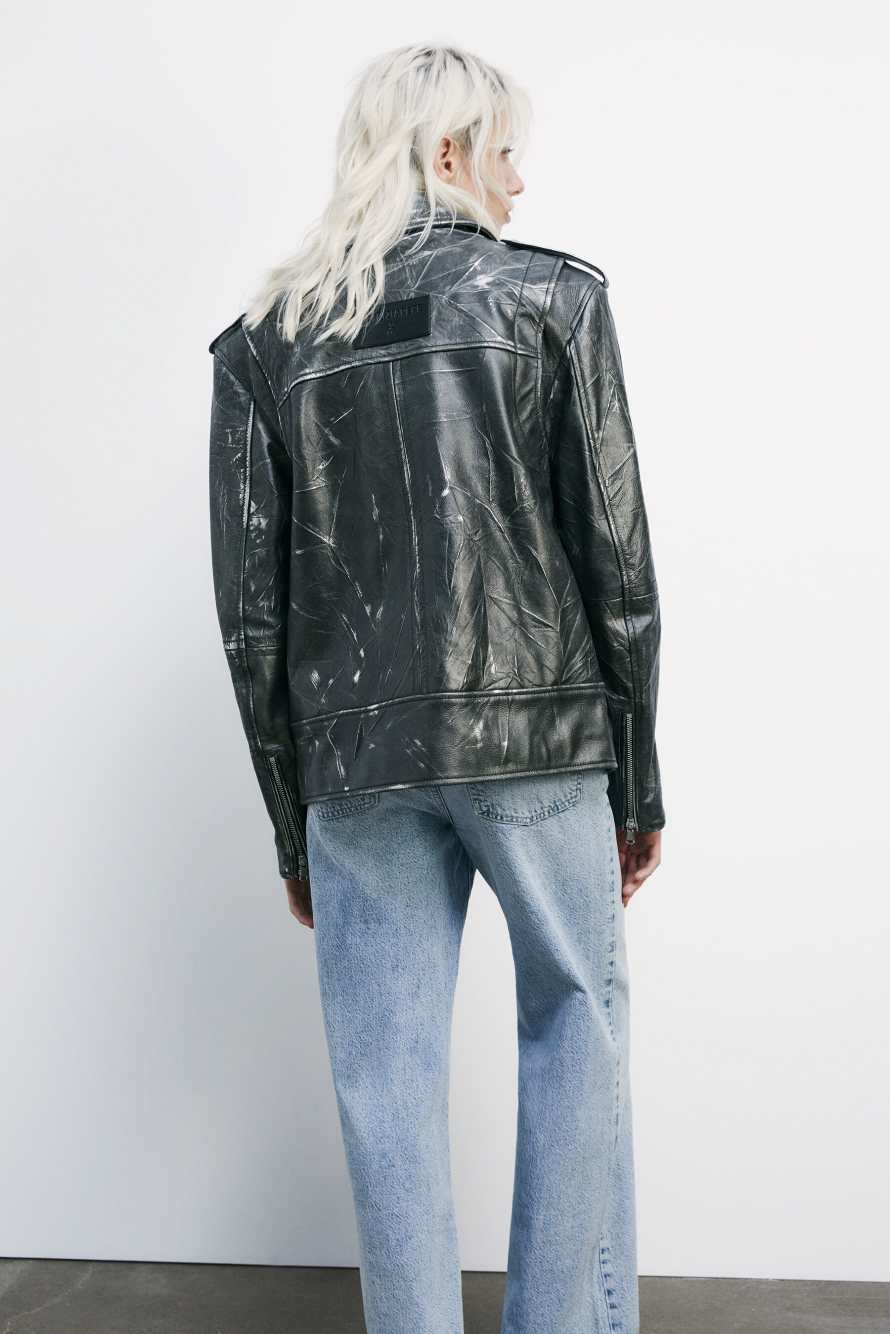 Оверсайз байкерская куртка (IM)PERFECTION из жатой кожи, чёрный, Patrizia Pepe