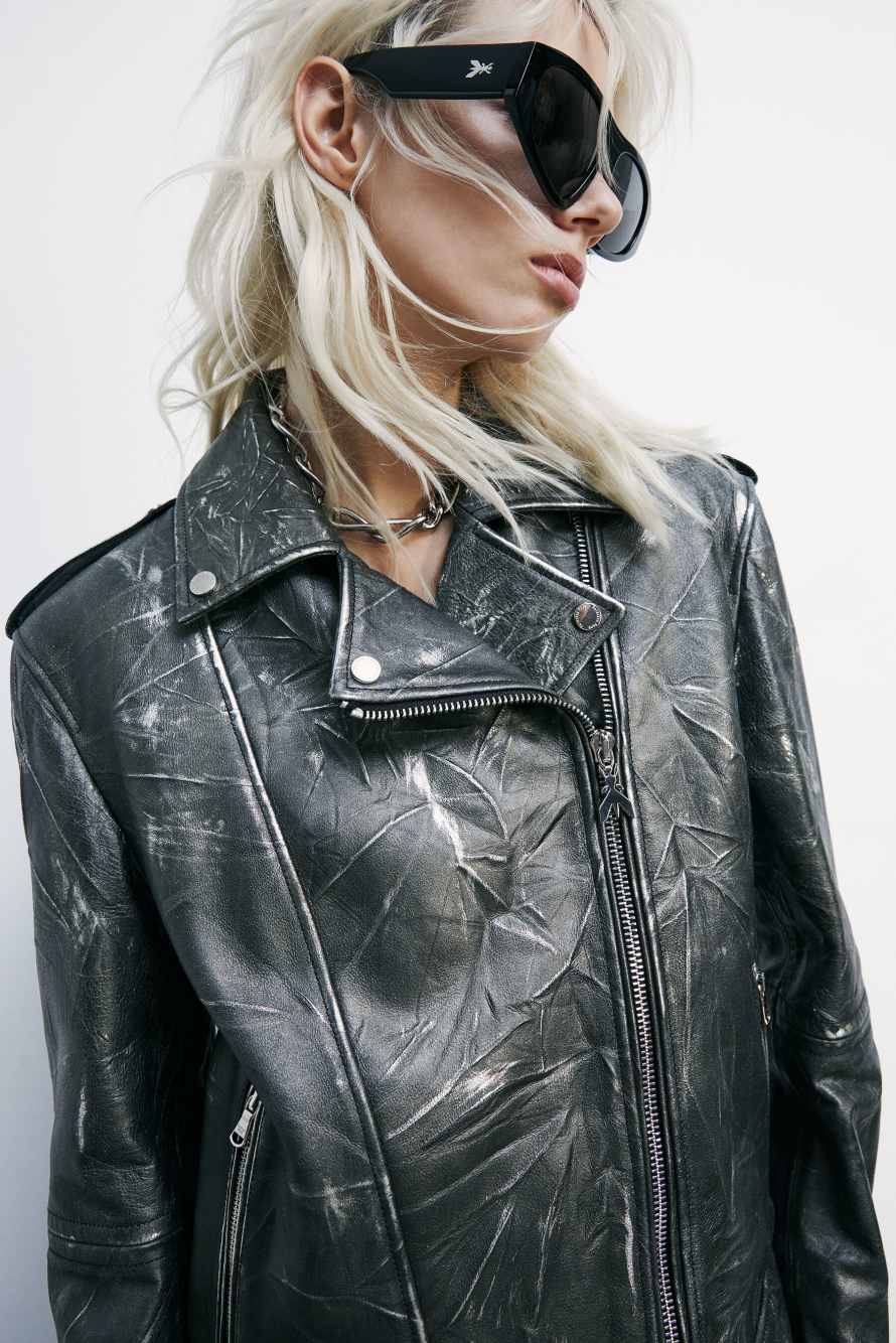 Оверсайз байкерская куртка (IM)PERFECTION из жатой кожи, чёрный, Patrizia Pepe