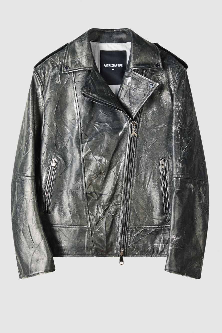 Оверсайз байкерская куртка (IM)PERFECTION из жатой кожи, чёрный, Patrizia Pepe