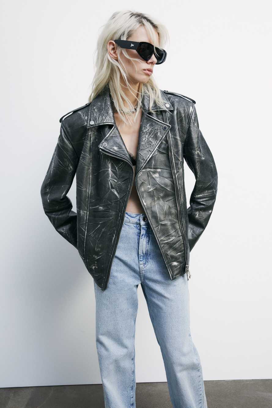 Оверсайз байкерская куртка (IM)PERFECTION из жатой кожи, чёрный, Patrizia Pepe